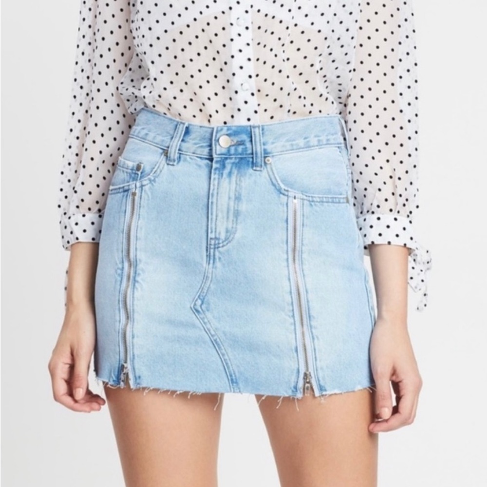 Neon Blonde Siren Zip Cut Off Denim Mini Skirt‎ in Shattered Blues